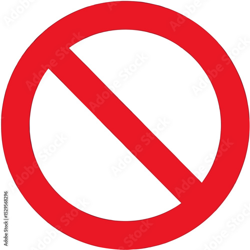 Bold Red Prohibition Sign Circular Shape Diagonal Line Warning Symbol