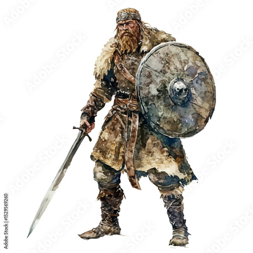 фотографія Beowulf Anglo-Saxon Legend, watercolor drawing vector, high quality, isolated on a white background