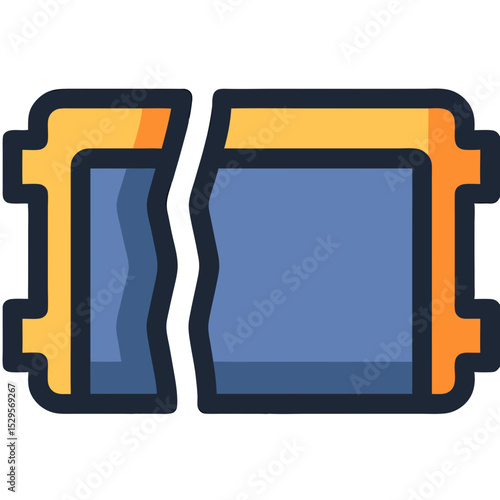 Broken Rectangle Icon Depicting Separation and Disconnection with Color Details
