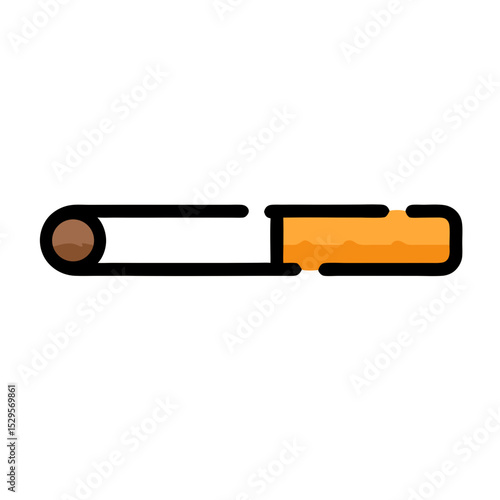 Cartoon Cigarette with Brown Filter and Lit End Black Outlines Isolated