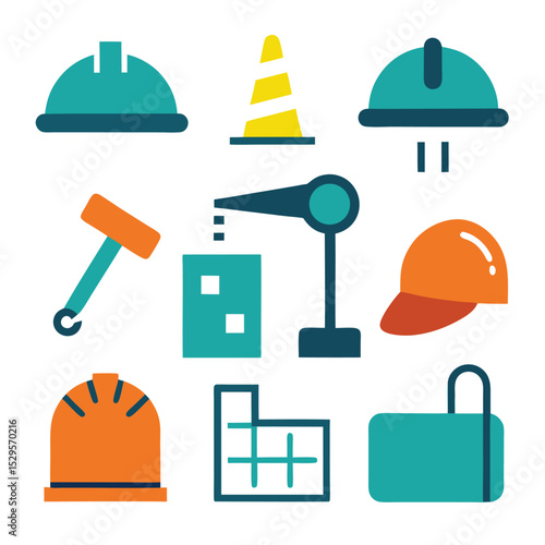 construction set of vector doodle icon on transparent background