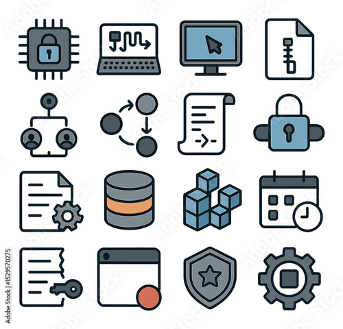 Post-exploitation tools isometric set. persistence implant icon, keylogger data stream, remote desktop hijack, file exfiltration zip, privilege mapping