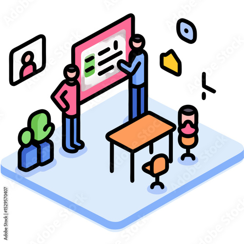 Wallpaper Mural Cartoon Illustration of a Business Meeting with Presentation and Team Members Torontodigital.ca