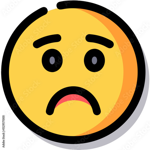 Cartoon Yellow Emoji with Downcast Eyes and Frowning Mouth Expressing Sadness
