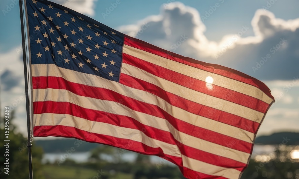 Fototapeta premium American flag waving in sunlight patriotic symbol national holiday