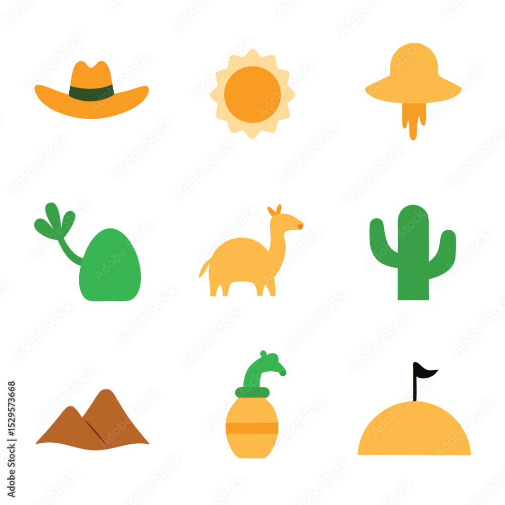 Fototapeta premium desert set of vector doodle icon on transparent background