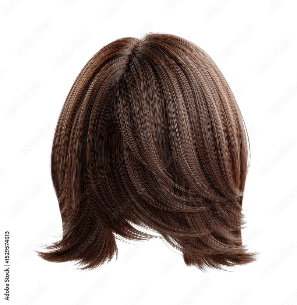 Fototapeta premium PNG Realistic brunette bob hairstyle with layers and shine