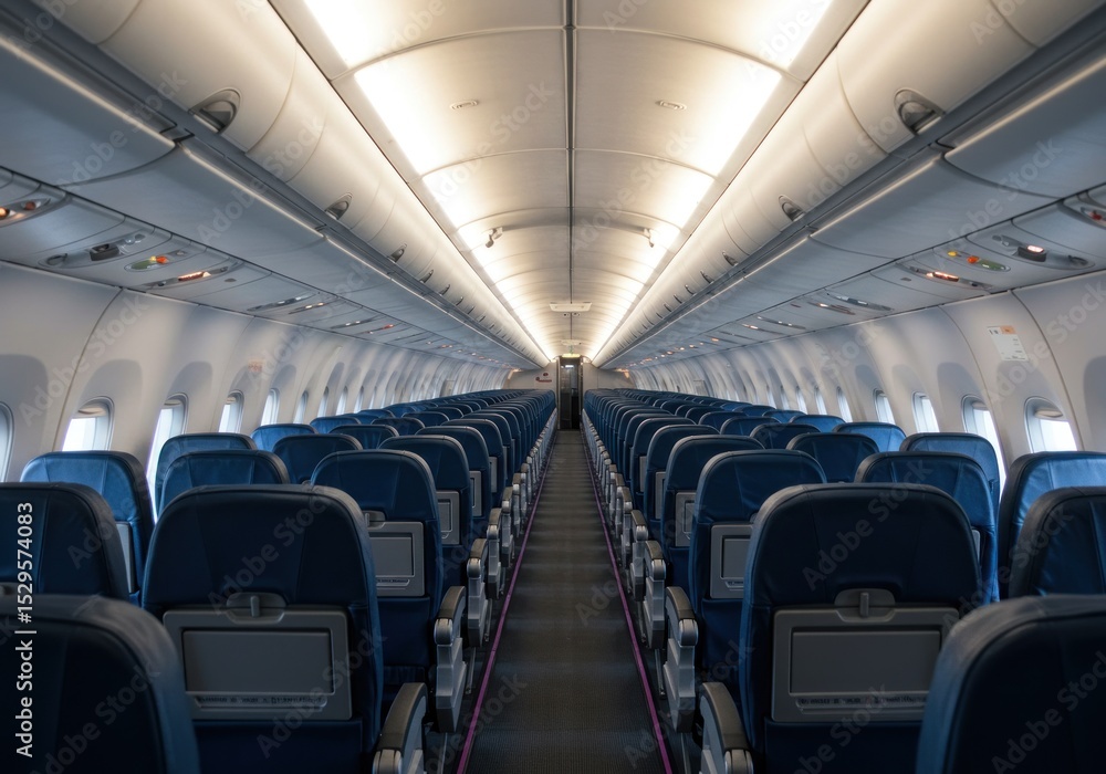 Fototapeta premium Empty Airplane Cabin Interior Rows of Seats (2)