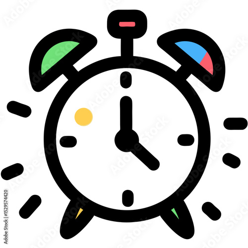 Colorful Alarm Clock Icon with Bright Rays