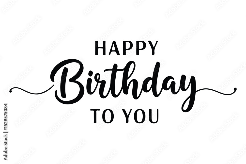 Fototapeta premium Happy Birthday lettering text, black color, Vector illustration.