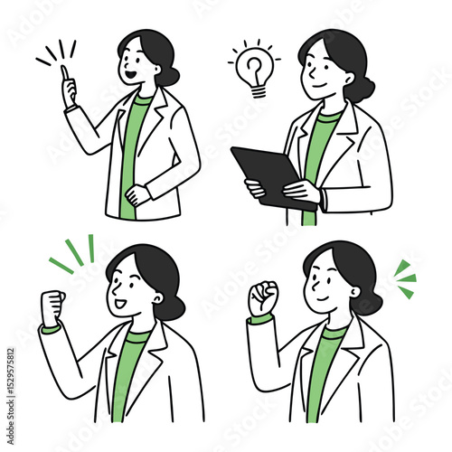 Set of 4 businesswoman illustrations in minimalist line art