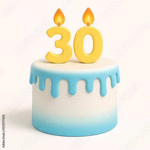 Birthday Cake Clip Art with Number 30 Candle – 30th Birthday Cartoon