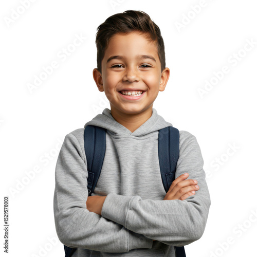 Smiling student with backpack isolated on transparent background