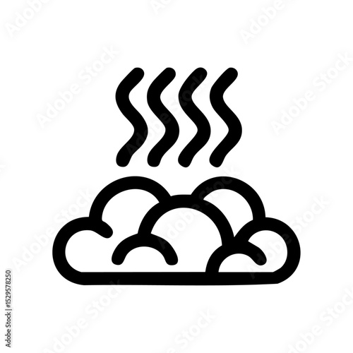 Minimalist black vector icon of a compost heap with vapor lines in outline style. Compost pile icon in clean line art with eco-friendly and waste recycling theme.



