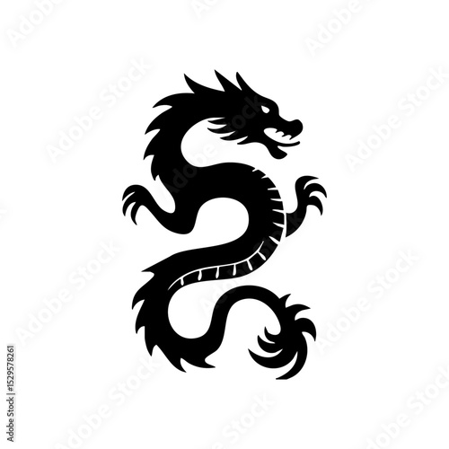 Stylized black dragon silhouette in minimalist vector form with Chinese cultural style.

