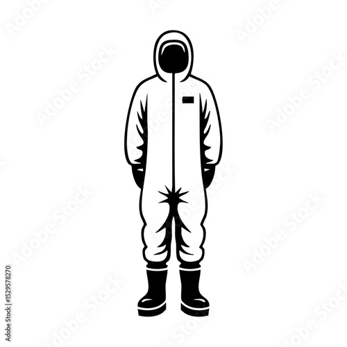 Protective hazmat suit silhouette, ideal for biosafety, contamination control, or lab security illustrations.

