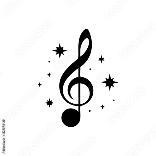 Black treble clef icon with stars symbolizing lullaby or night music.

