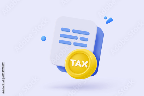 3d tax statistic and wealth management on clipboard checklist. Composition report with financial annual accounting, calculate risk and plan pay invoice. 3d tax strategy vector icon render illustration