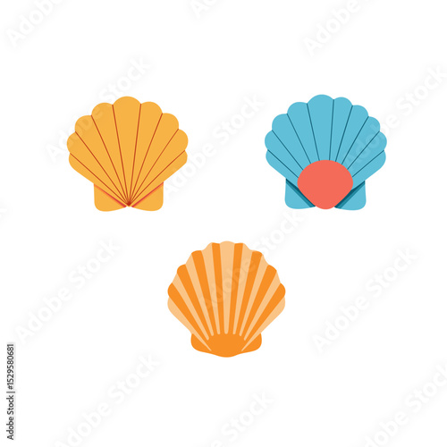 Bright Summer Sea Shell Set Bundle. Colorful Cartoon-Style Clipart for Coastal Holidays, Beach Promotions, Kids Projects, and Creative Digital Assets