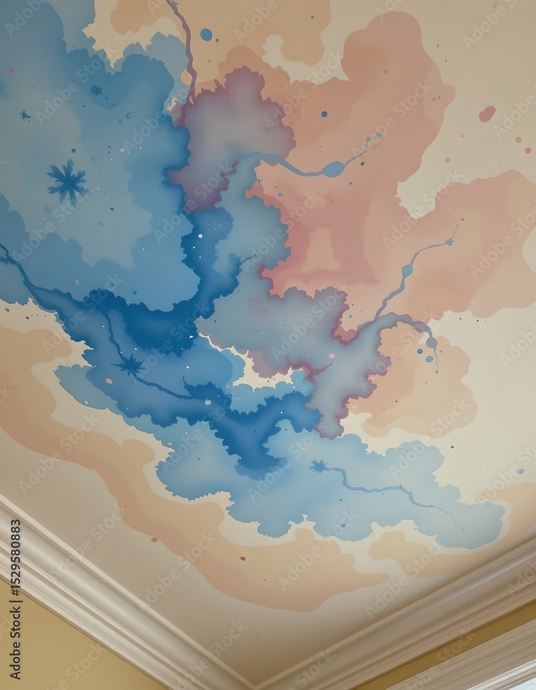 Obraz premium a watercolor depiction of a ceiling with a faint, diffuse stain, emphasizing soft blending of colors.