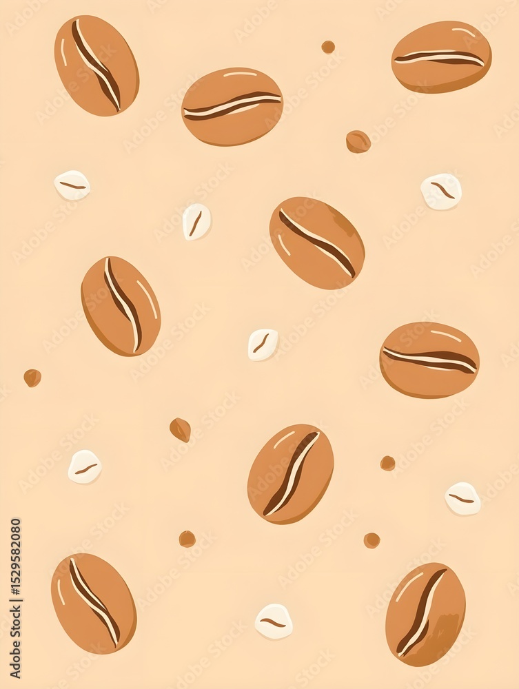 Obraz premium A light and friendly pattern of coffee beans in flat tones. Ideal for textile, product packaging, or background elements in food-themed designs.