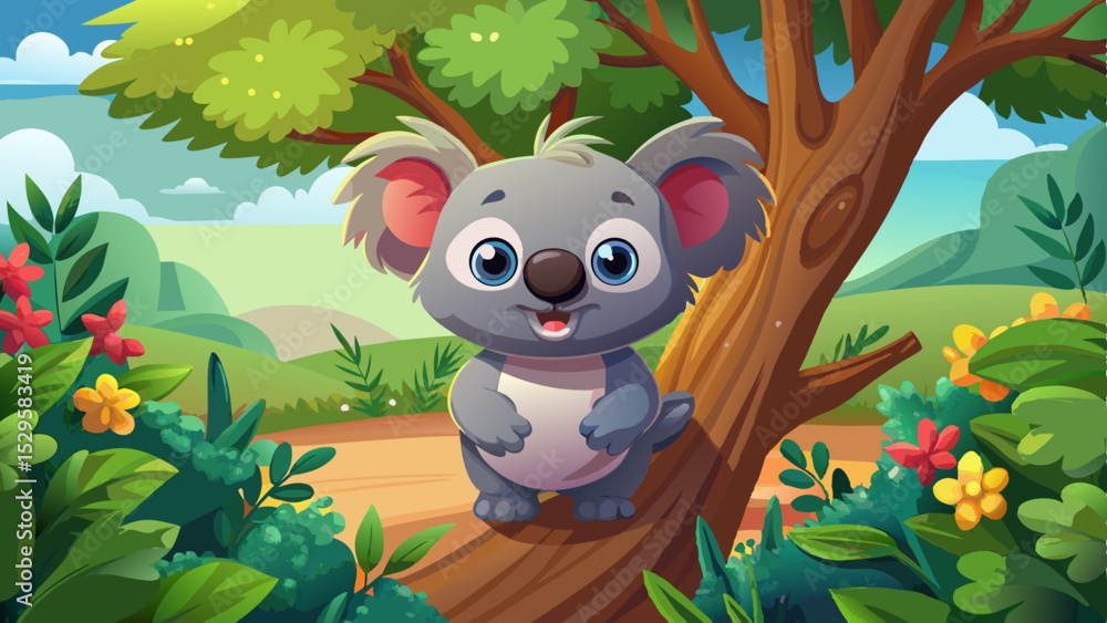 Naklejka premium A cute koala on tree.3d illustration