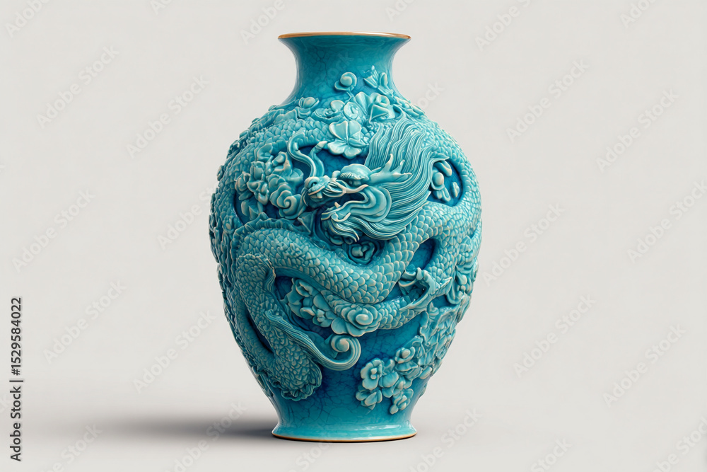 A photorealistic Bát Tràng ceramic vase with carved dragon motifs A photorealistic Bát Tràng ceramic vase with carved dragon motifs