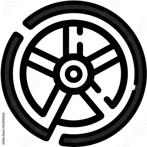 Detailed Black and Gray Wheel Icon with Five Spokes and Rim Detailing