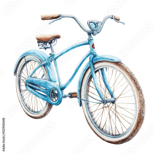 Beach Cruiser Bicycle Coastal, watercolor drawing vector, high quality, isolated on a white background.