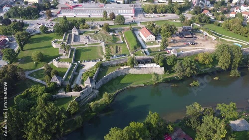 Aerial footage of medieval fortress in Banja Luka, Srpska Republic, Bosnia and Herzegovina