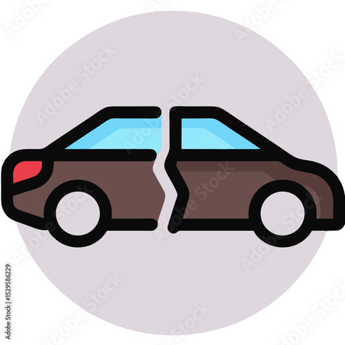 Divided Car Icon Depicting Separation Damage and Disconnection
