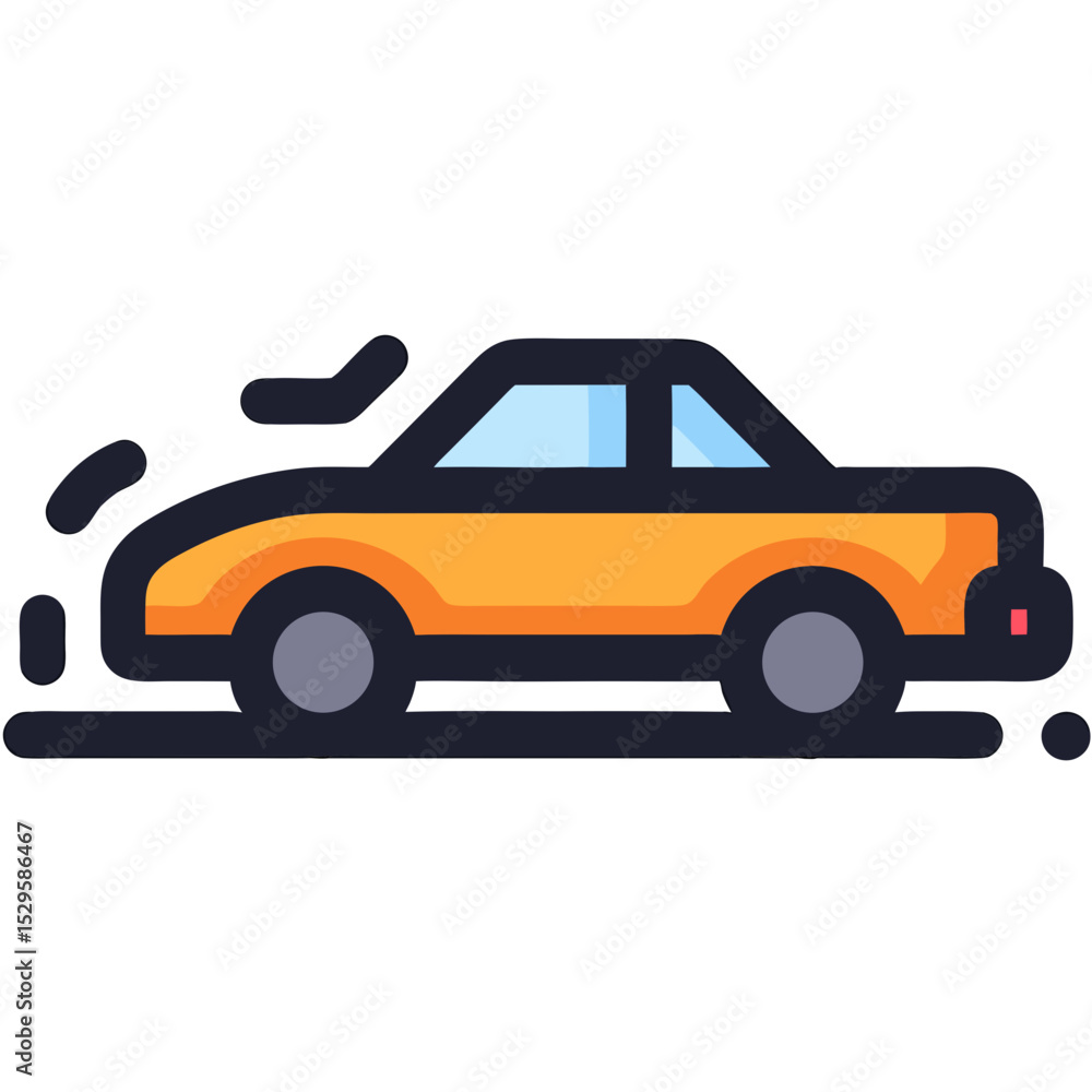 Fototapeta premium Fast Orange Car in Motion Side View Illustration