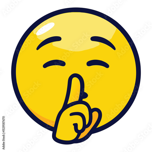 Shushing Emoji Vector Illustration with Glossy Yellow Face and Quiet Expression on White Background