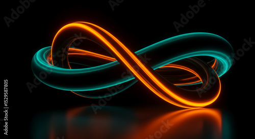Abstract Neon Infinity Symbol Glowing 3D Render of Intertwined Loops
