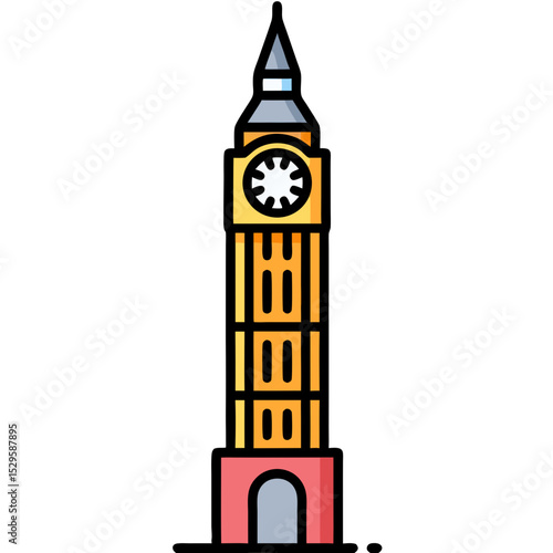 Iconic London Clock Tower Illustration Detailed Line Art Design