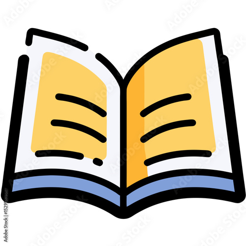 Open Book Illustration with Yellow Pages and Black Outlines Reading Concept
