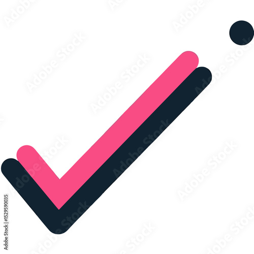 Overlapping Pink and Dark Checkmark with Floating Dot Symbolizing Agreement