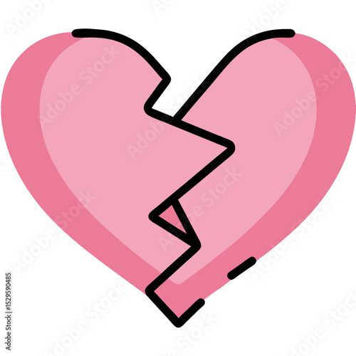 Pink Heart Symbol with Black Outline Symbolizing Broken Love and Sadness