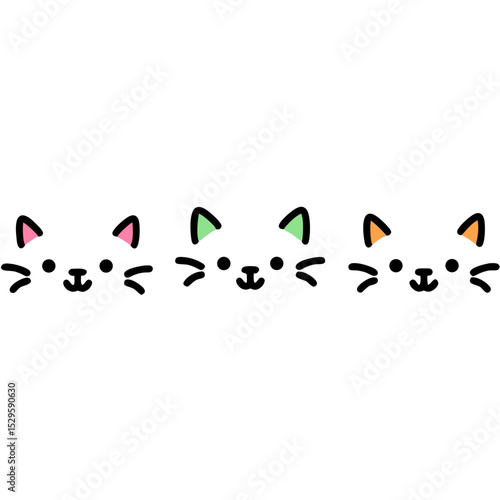 Playful Cartoon Cat Faces with Varied Ear Colors and Whiskers