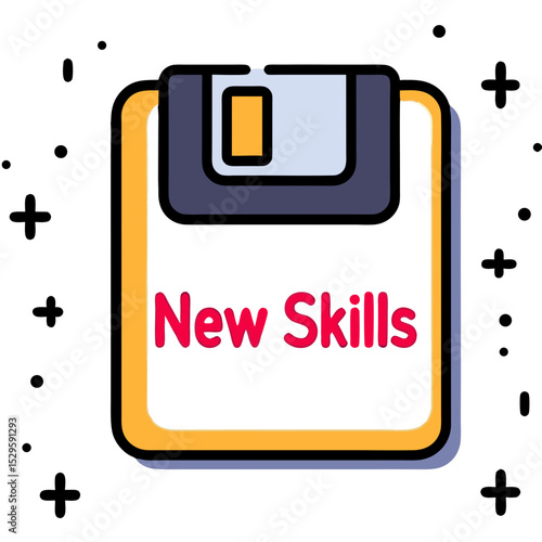 Retro Floppy Disk Icon with New Skills Text Modern Learning Concept