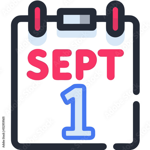 September First Calendar Icon with Bold Pink Text and Blue Number One