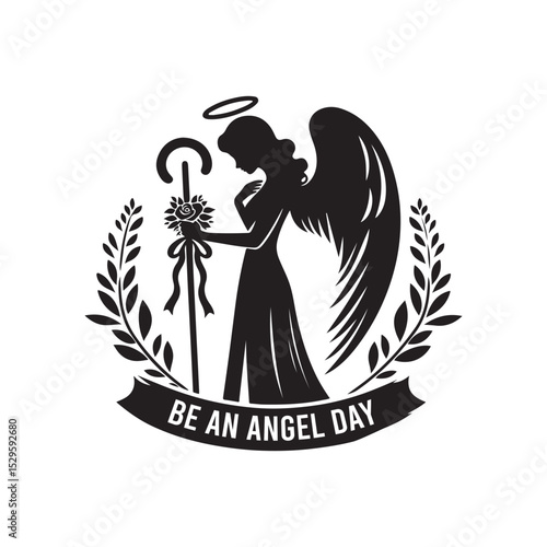Be an Angel Day Silhouette Vector Illustration, Solid White Background.