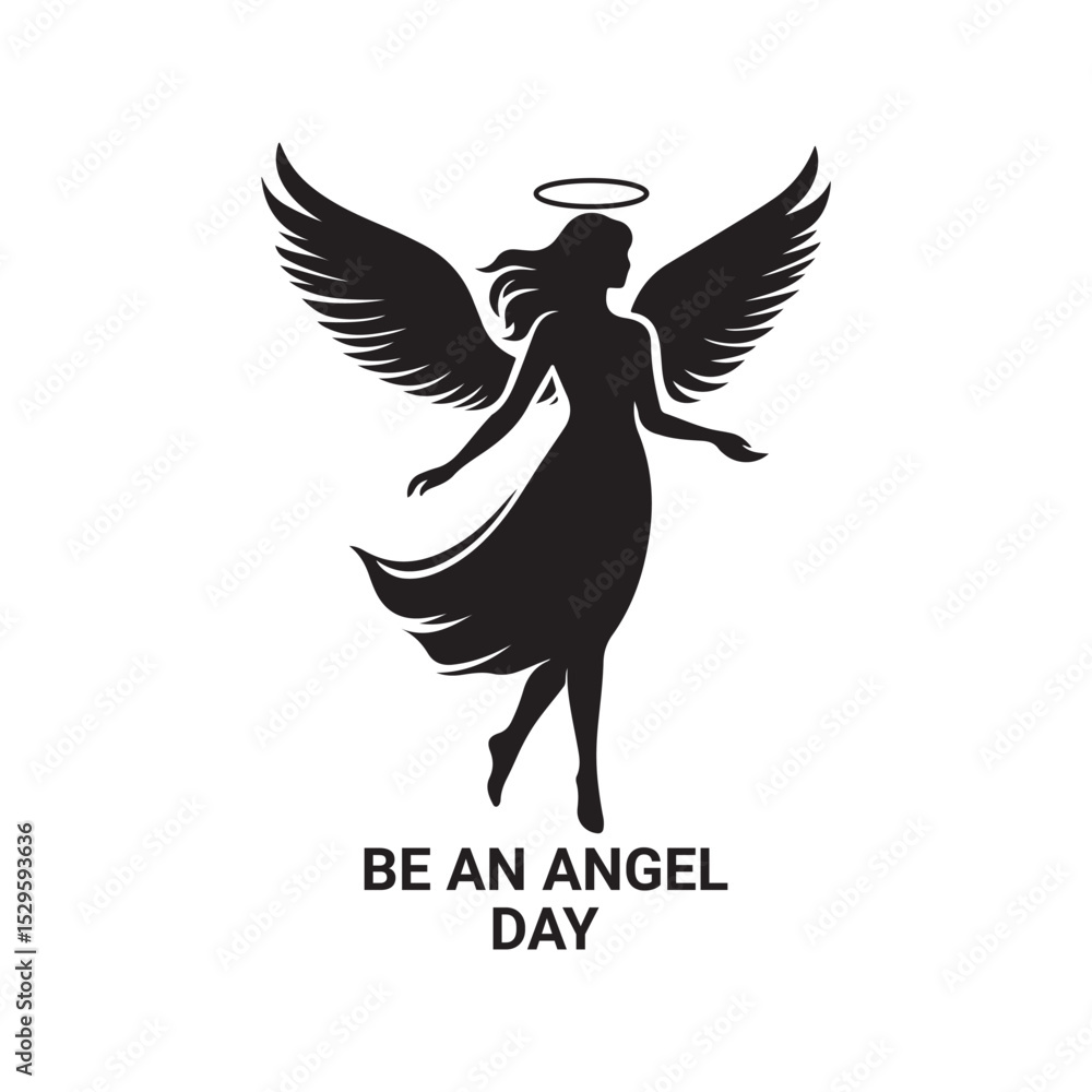Fototapeta premium Be an Angel Day Silhouette Vector Illustration, Solid White Background.