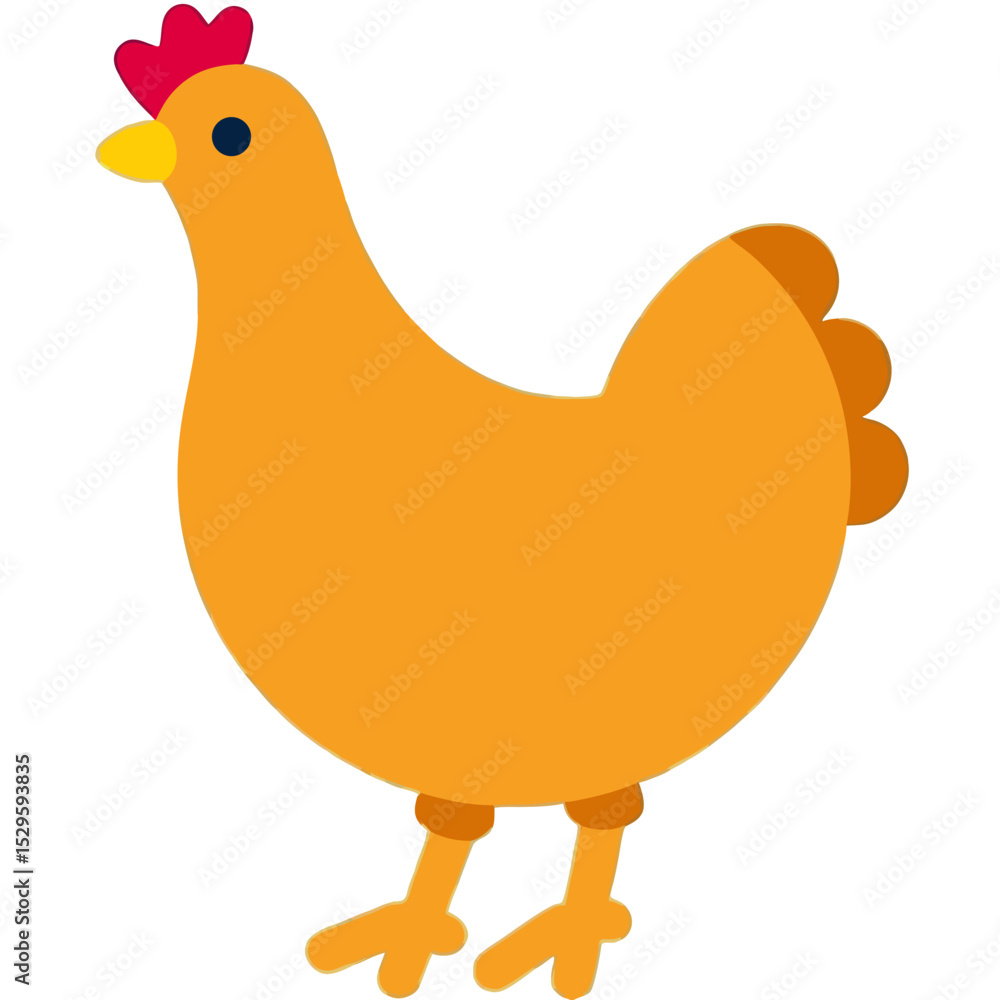 Simple Orange Chicken Illustration with Red Comb Simple Orange Chicken Illustration with Red Comb