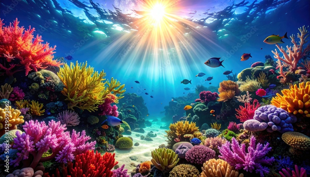 Fototapeta premium Vibrant underwater landscape showcasing a coral reef ecosystem with marine life