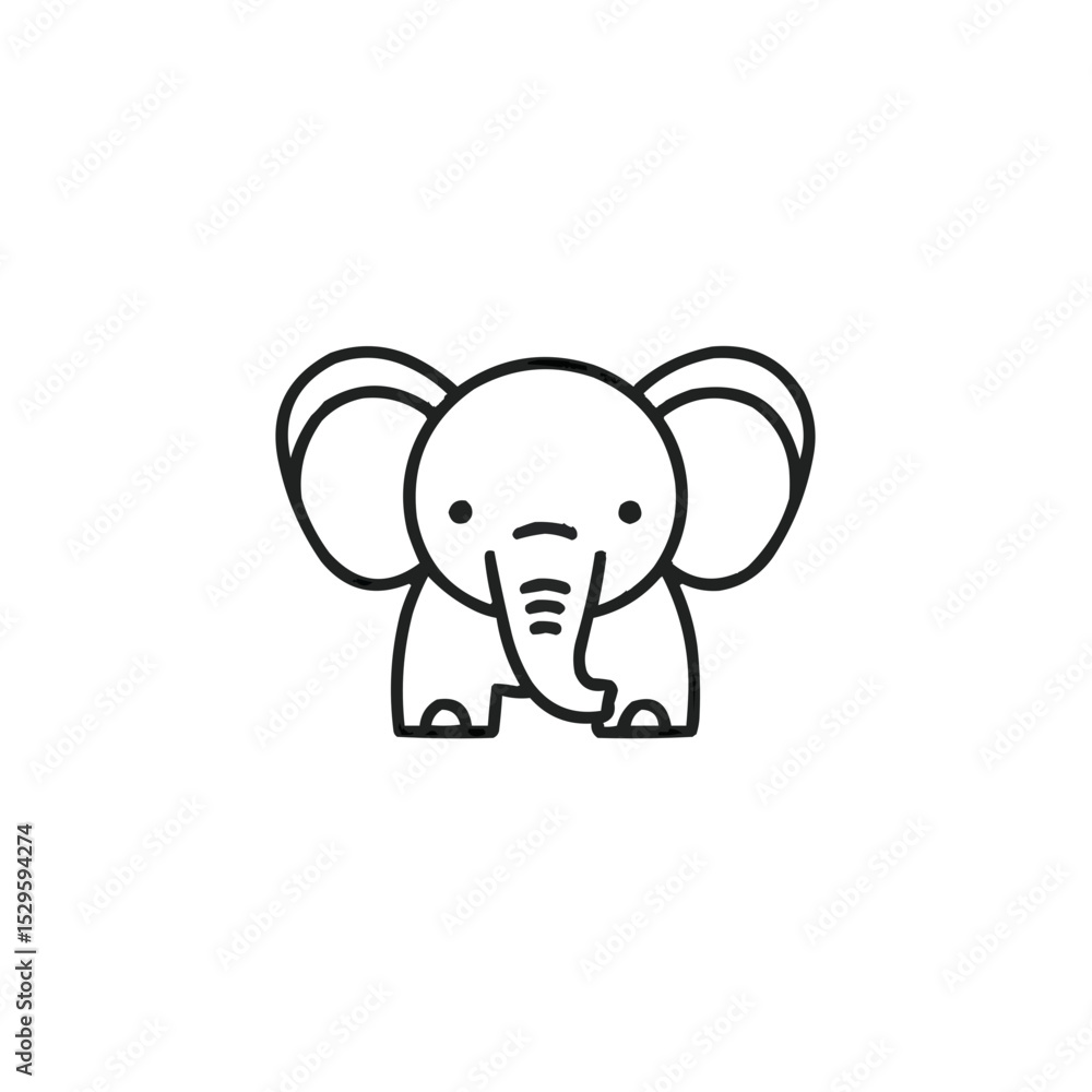 Fototapeta premium : Cute baby elephant icon in black line style