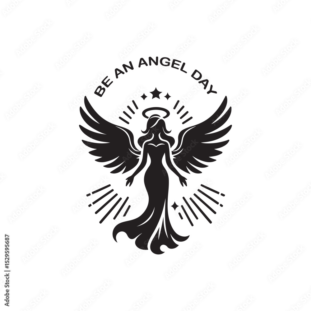 Obraz premium Be an Angel Day Silhouette Vector Illustration, Solid White Background.