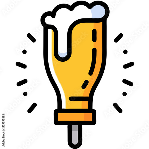 Stylized Beer Glass with Overflowing Foam and Decorative Burst Elements