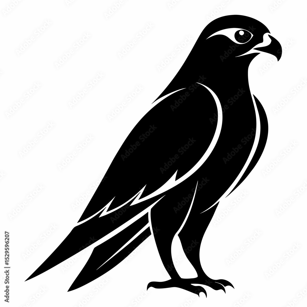 Obraz premium Striking Falcon Silhouette Vector Illustration on White Background A Majestic Bird of Prey Design Element