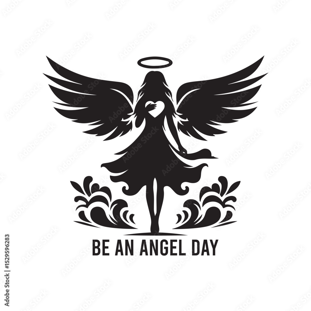 Obraz premium Be an Angel Day Silhouette Vector Illustration, Solid White Background.
